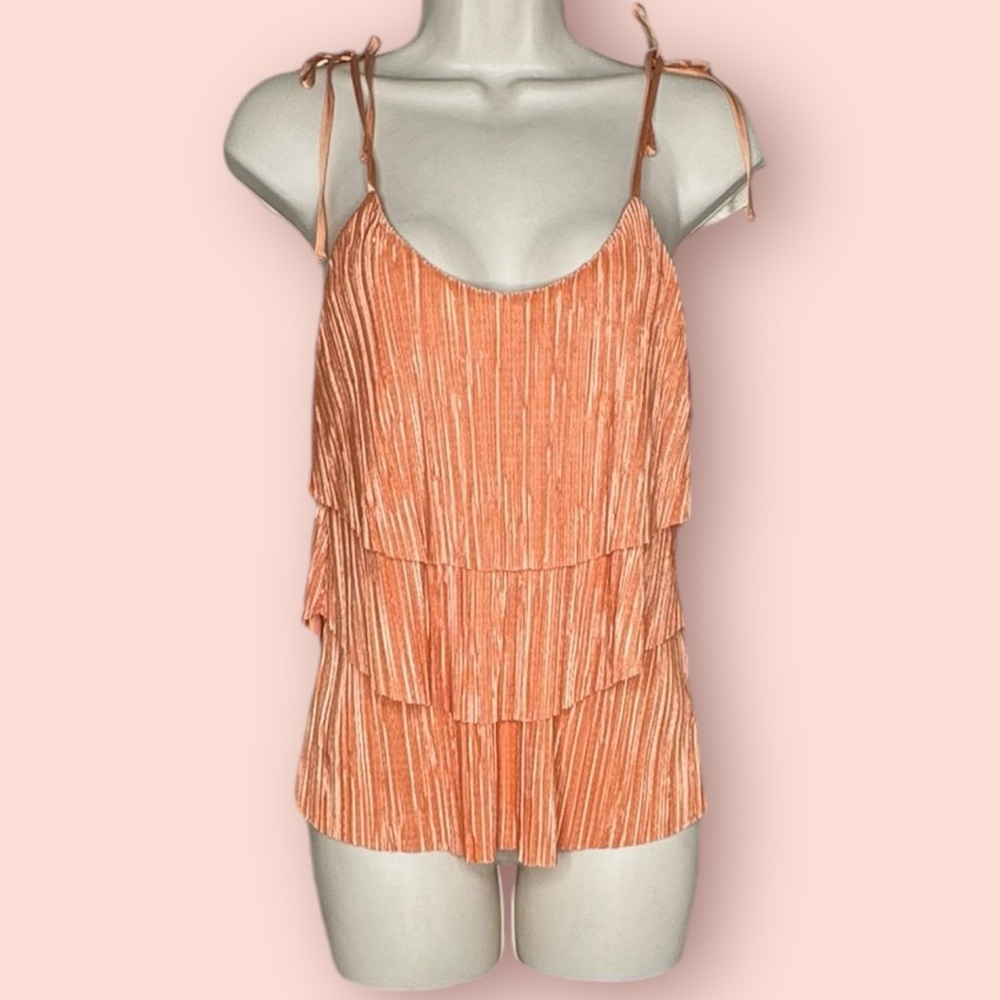 PJK Patterson J Kincaid Womens Spaghetti Strap Layered Blouse Orange
